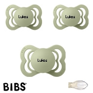 BIBS Supreme symmetrisk silikone sut str 1 Sage 3 stk med navn